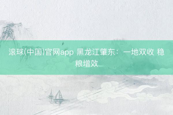滚球(中国)官网app 黑龙江肇东：一地双收 稳粮增效